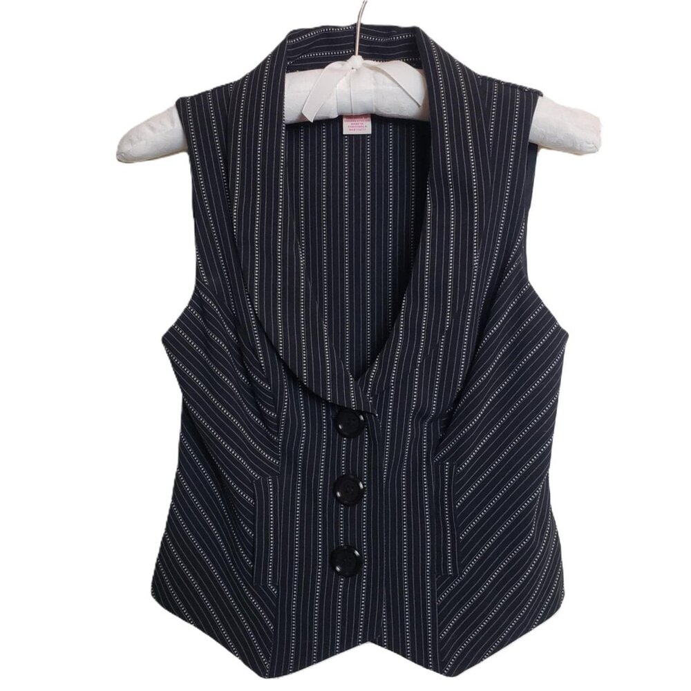 * CANDIE'S * Juniors Small Black & White Striped Button-Up Vest
